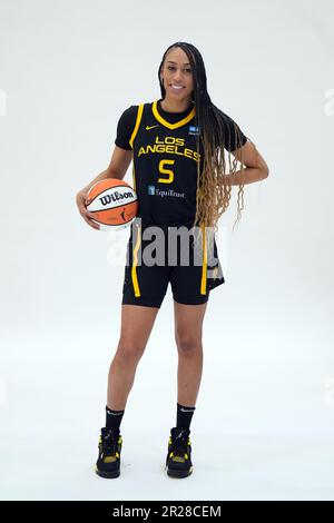 LA Sparks forward Dearica Hamby (5) poses during media day, Thursday