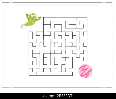 Maze, an educational game for children. Find the way from the cartoon monster to the planet. Vector illustration Stock Vector