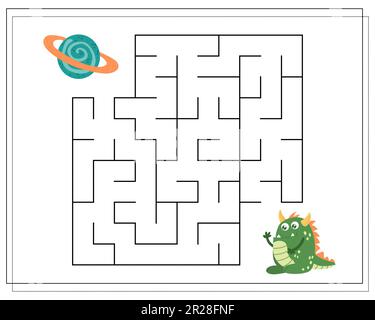 Maze, an educational game for children. Find the way from the cartoon monster to the planet. Vector illustration Stock Vector