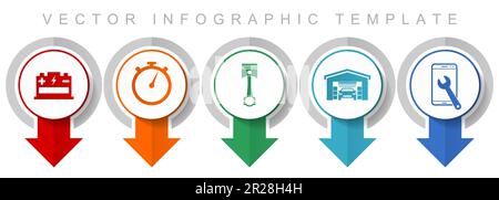 Workshop icon set, miscellaneous pointer icons such as battery, timer, piston, car cleaning and phone service for webdesign and mobile applications, m Stock Vector