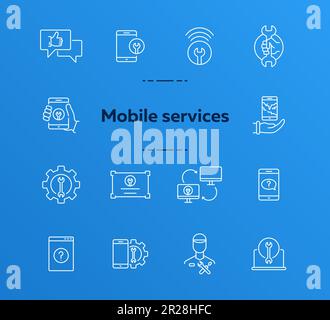 Mobile services line icon set Stock Vector