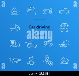 Car driving line icon set Stock Vector