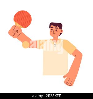 Ping pong player hitting ball with paddle semi flat colorful vector character Stock Vector