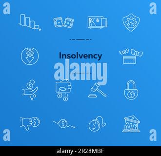 Insolvency line icon set Stock Vector