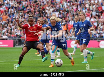 Nikita Parris of Manchester United and Chelsea Women Erin Cuthbert during Vitality Women's FA Cup Final soccer match between Chelsea Women against Man Stock Photo