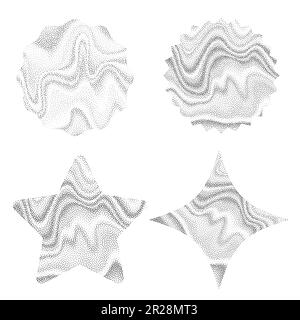 Gradient grainy star with noisy wavy effect. Dotted abstract shapes with liquid sand texture on white background. Vector set Stock Vector