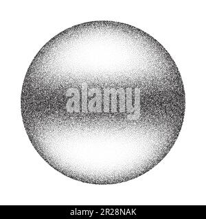 Grainy circle with noise dotted texture. Gradient ball with shadow on white background. Abstract planet sphere with halftone stipple effect. Vector Stock Vector