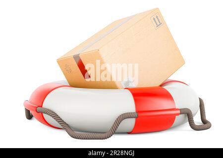 Parcel inside lifebelt. 3D rendering isolated on white background Stock Photo