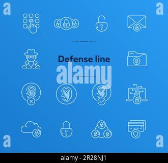 Digital Defense linear icons set. Cybersecurity, Encryption, Firewall ...