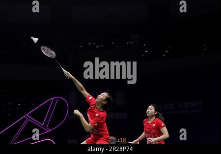 Suzhou, China's Jiangsu Province. 18th May, 2023. Catherine Choi(L)/Josephine Wu of Canada compete in the women's doubles match against Linda Efler/Isabel Lohau of Germany during the group B match between Germany and Canada at BWF Sudirman Cup in Suzhou, east China's Jiangsu Province, May 18, 2023. Credit: Jia Haocheng/Xinhua/Alamy Live News Stock Photo