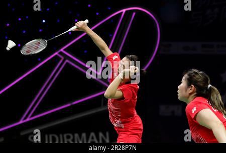 Suzhou, China's Jiangsu Province. 18th May, 2023. Catherine Choi(L)/Josephine Wu of Canada compete in the women's doubles match against Linda Efler/Isabel Lohau of Germany during the group B match between Germany and Canada at BWF Sudirman Cup in Suzhou, east China's Jiangsu Province, May 18, 2023. Credit: Jia Haocheng/Xinhua/Alamy Live News Stock Photo