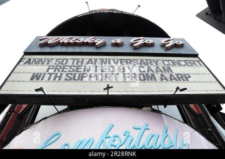 Los Angeles, USA. 17th May, 2023. The marquee of the the FANNY 50th Anniversary concert at the famed Whisky A Go-Go nightclub on the Sunset Strip in West Hollywood, CA on Wednesday, May 17, 2023. (Photo By Sthanlee B. Mirador/Sipa USA) Credit: Sipa USA/Alamy Live News Stock Photo