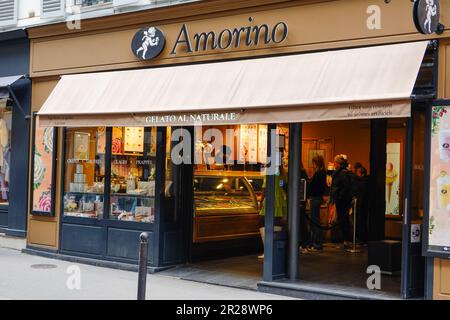 People in the Amorino Vavin, ice cream shop, gelato al naturale, in Paris, France. Stock Photo