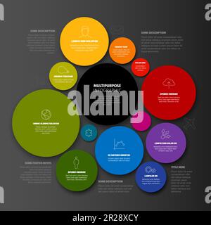 Vector Minimalist colorful circle mosaic Infographic report template with various oval blocks with one big bubble containing the infographic title. Co Stock Vector