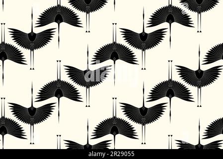 Herons in Art Deco style. Seamless Pattern for interior decoration, textiles. Fashionable home decor. Vector illustration texture isolated on white Stock Vector