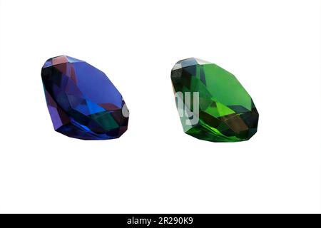 Round cut diamond isolated on white background, green blue  emerald Stock Photo