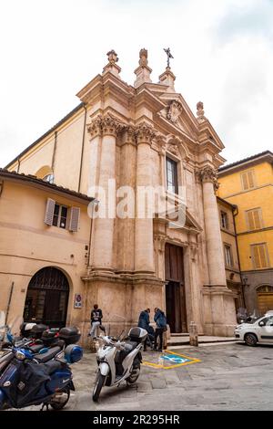 Siena, Italy - APR 7, 2022: Exterior view of the baroque building of San Giorgio, Saint George in Siena, Tuscany, Italy. Stock Photo