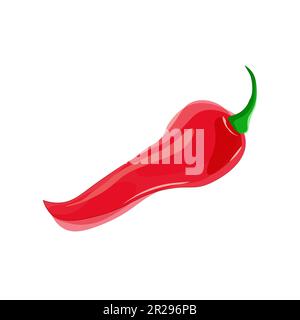 Red sharp vector chili pepper with highlights and shadows in watercolor style. Isolated Stock Vector