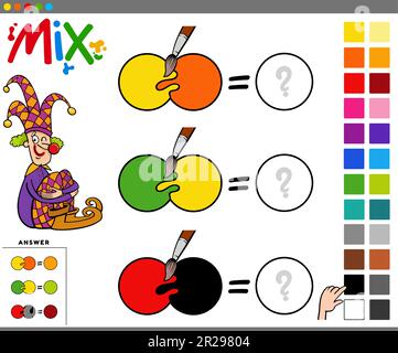 Cartoon illustration of mixing the colors educational game for children Stock Vector