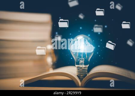 light bulb with cloud and document management system,innovation technology, business icons on network connection, Use technology cloud system, Digital Stock Photo