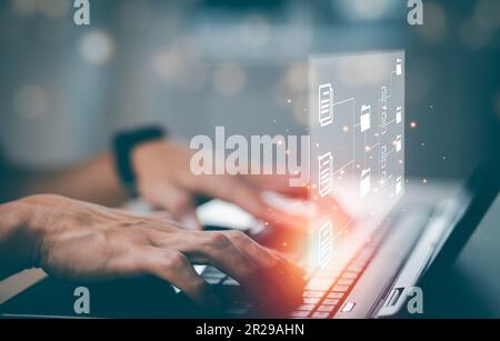 Online documentation database and document management system concept, Businessman using tablet or computer,Document Management System and Automation s Stock Photo