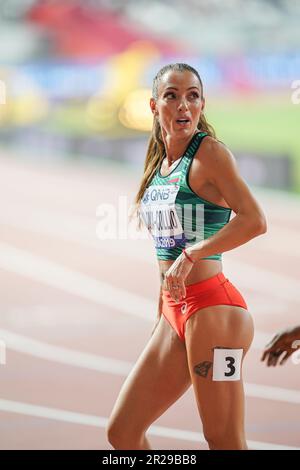 Ivet Lalova-Collio running the 200m at the 2019 World Athletics Championships in Doha. Stock Photo