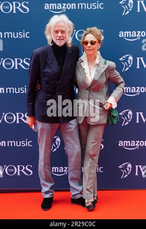 Bob Geldof and his wife Jeanne Marine arriving for the annual Ivor Novello Awards at Grosvenor House in London. Picture date: Thursday May 18, 2023. Stock Photo