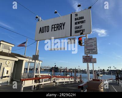 United States. 07th Apr, 2023. Sign for the auto ferry on Balboa Island, Newport Beach, California, April 7, 2023. (Photo by Smith Collection/Gado/Sipa USA) Credit: Sipa USA/Alamy Live News Stock Photo