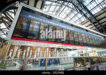 London- May 2023: Liverpool Street Station railway terminus in the city of London Stock Photo