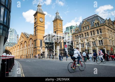 London- May 2023: Liverpool Street Station railway terminus in the city of London Stock Photo