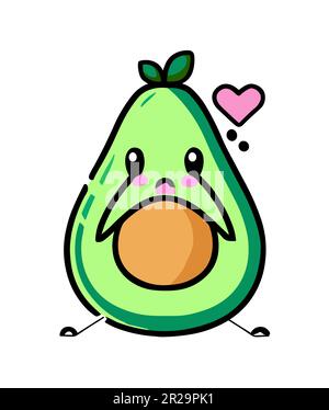 Cute cartoon avocado character sad vector icon. Stock Vector
