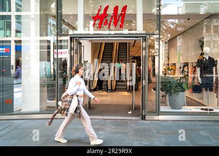 London- May 2023: H&M store on Cheapside in the City of London- British high street fashion brand- Stock Photo