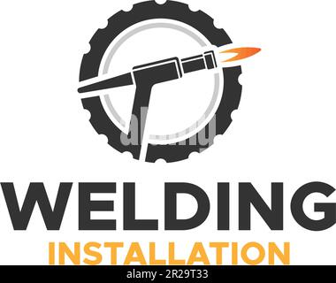 Modern WELDING INSTALLATION Fire Gear logo design Stock Vector