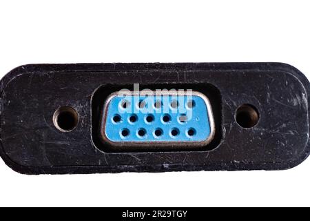 Blue VGA plug isolated on white background with clipping path and copy space Stock Photo