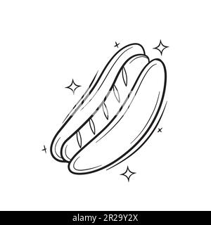Hand Drawn Hotdog.  Doodle Vector Sketch Illustration Stock Vector