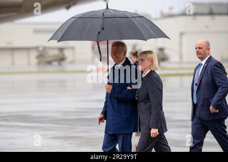 Iwakuni, Japan. 18th May, 2023. President Joseph R. Biden arrives at Marine Corps Air Station Iwakuni, Japan, on May 18, 2023. Biden is scheduled to attend the G7 Summit in Hiroshima alongside world leaders from Japan, Italy, Canada, France, United Kingdom, Germany, and the European Union. Photo by Cpl. Evan Jones/USMC/UPI Credit: UPI/Alamy Live News Stock Photo