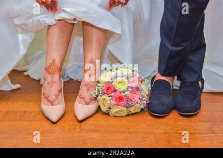 Moroccan henna tattoo on foot Stock Photo