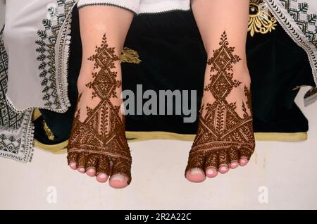 Moroccan henna tattoo on foot Stock Photo