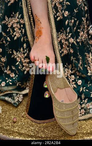 Moroccan henna tattoo on foot Stock Photo