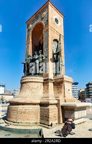 Istanbul Turkey. The Republic Monument (1928) at Taksim Square, crafted by Italian sculptor Pietro Canonica. Stock Photo