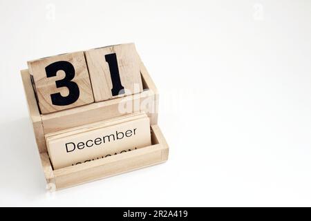 Wooden perpetual calendar showing the 31st of December Stock Photo