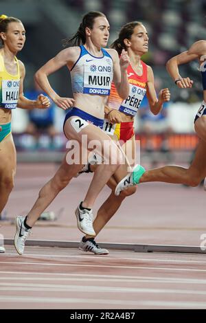 Laura Muir running the 1500m at the 2019 World Athletics Championships in Doha. Stock Photo