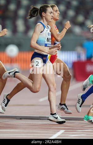 Laura Muir running the 1500m at the 2019 World Athletics Championships in Doha. Stock Photo