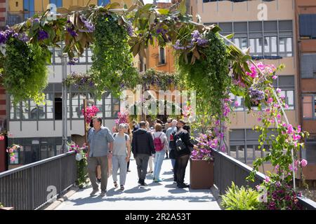 Girona flower show 2023 - Temps de Flors - floral displays in the historic medieval district of the Catalan city in Spain held from 13-22 May 2023 Stock Photo