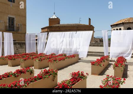 Girona flower show 2023 - Temps de Flors - floral displays in the historic medieval district of the Catalan city in Spain held from 13-22 May 2023 Stock Photo