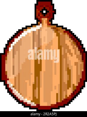 empty wooden pizza board game pixel art vector illustration Stock Vector