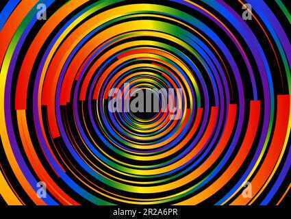 Abstract geometric rainbow circular on black background. Vector illustration. Stock Vector