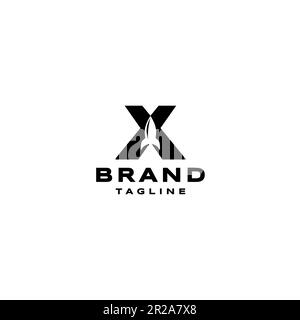 Rocket Silhouette glides up on initial X's Negative Space modern, simple and minimalist logo design. Stock Vector