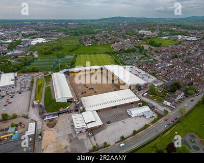 Vale Park Irrigation Works 2023 Off Season Pitch Works From Drone The Air Aerial, Port Vale Football Club Stoke-On-Trent Stock Photo