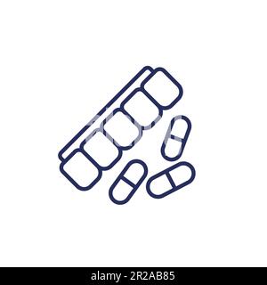 pill organizer icon, line vector Stock Vector